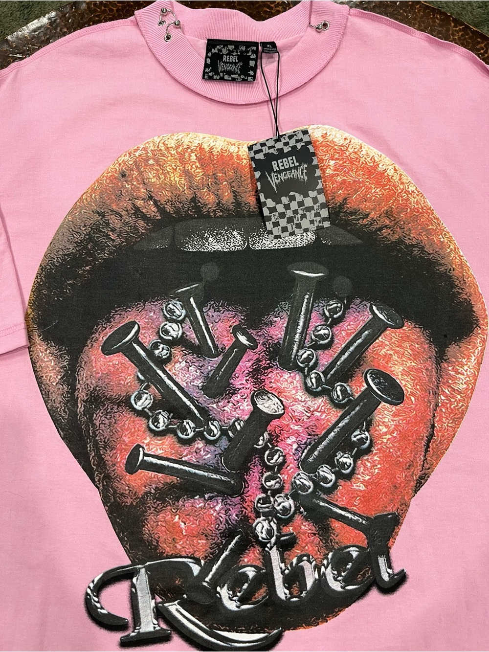 Rebel Vengeance Men’s Pink Graphic Tee - Picture 2 of 5